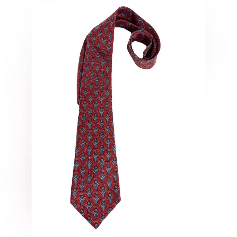 Coach Men's Tie with Red and Blue Chain Pattern